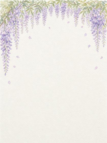 Writing paper with cascading purple wisteria and delicate green leaves